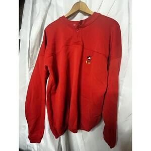 Vintage Disney Mickey Mouse Red Sweatshirt Henley Pullover Men’s L Embroidered.